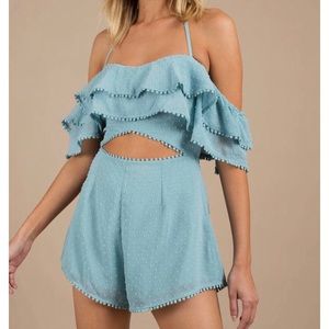 Tobi Off shoulder ruffle romper